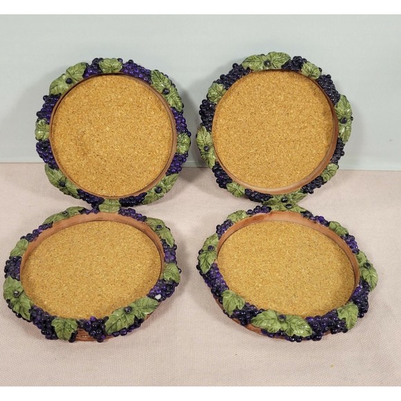 SOMMELIER Grape Expectations Wine , Cork and grapevine 4 Coasters - Picture 4 of 5